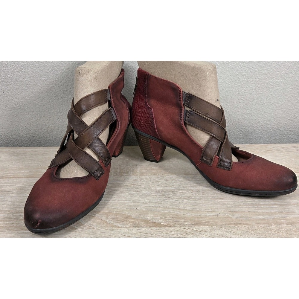 Earth Red Leather Mary Jane Heels Cross Strap‎ Comfort Shoes 9B Aetrex Footbed
